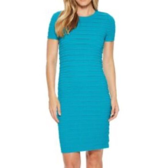Michael Kors Scalloped Body-Con Dress  Blue Ribbed Dress Size M - Picture 1 of 10